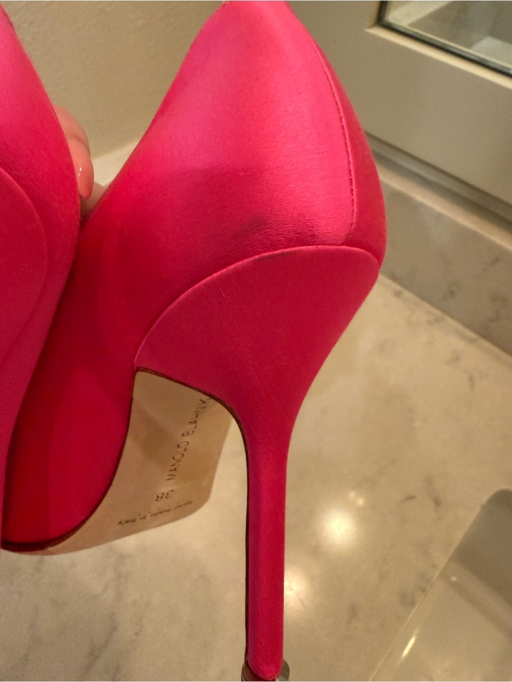 Manolo Blahnik Pink Satin Hangisi Blue Crystal-Embellished Pump - Picture 8 of 10